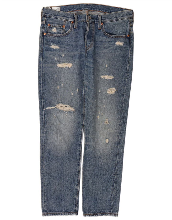 Levi's Dame 501 Distressed Straight Jeans W29 L28 Blå Bomuld