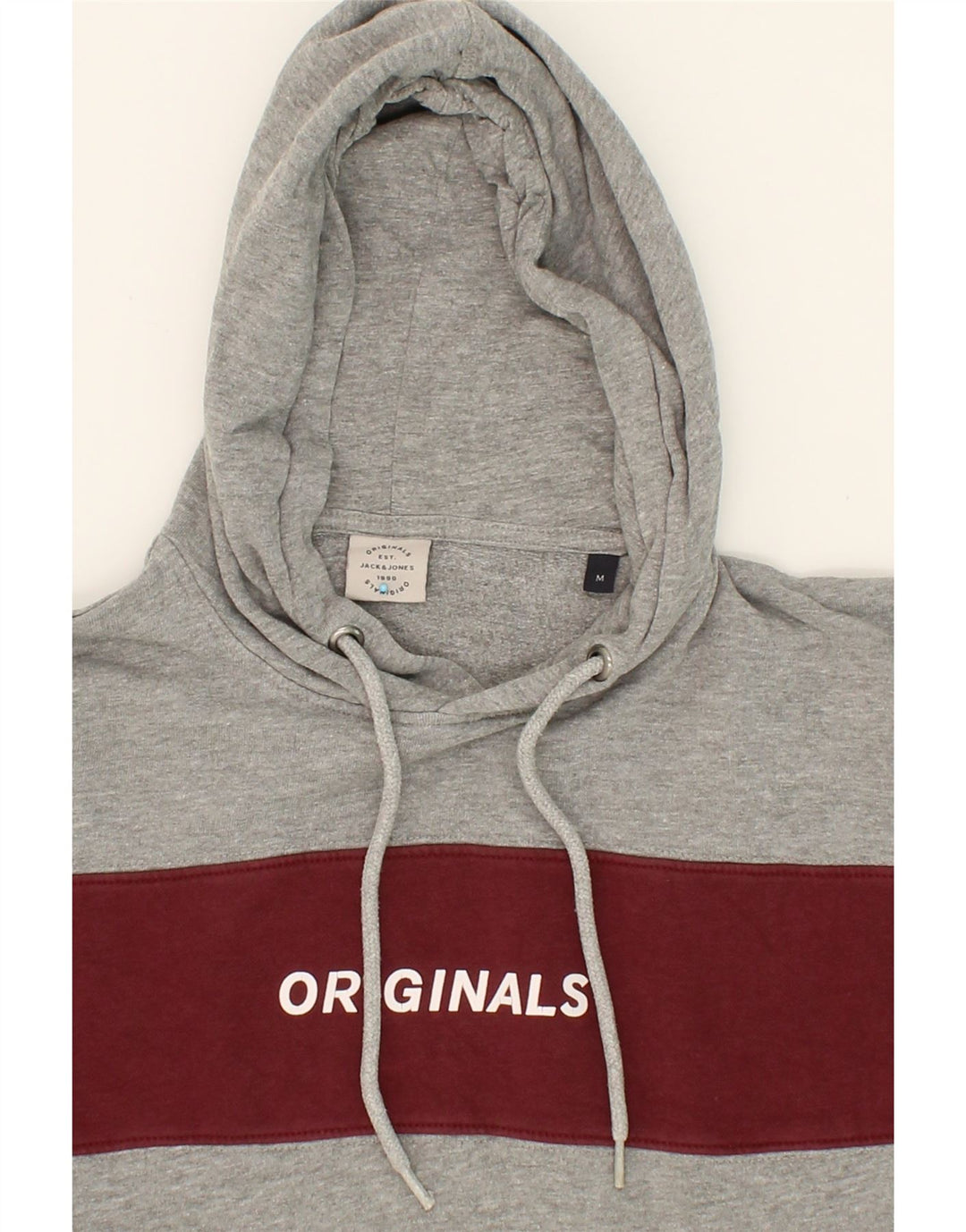 JACK & JONES Mens Graphic Hoodie Jumper Medium Grey Colourblock Cotton Vintage Jack & Jones and Second-Hand Jack & Jones from Messina Hembry 