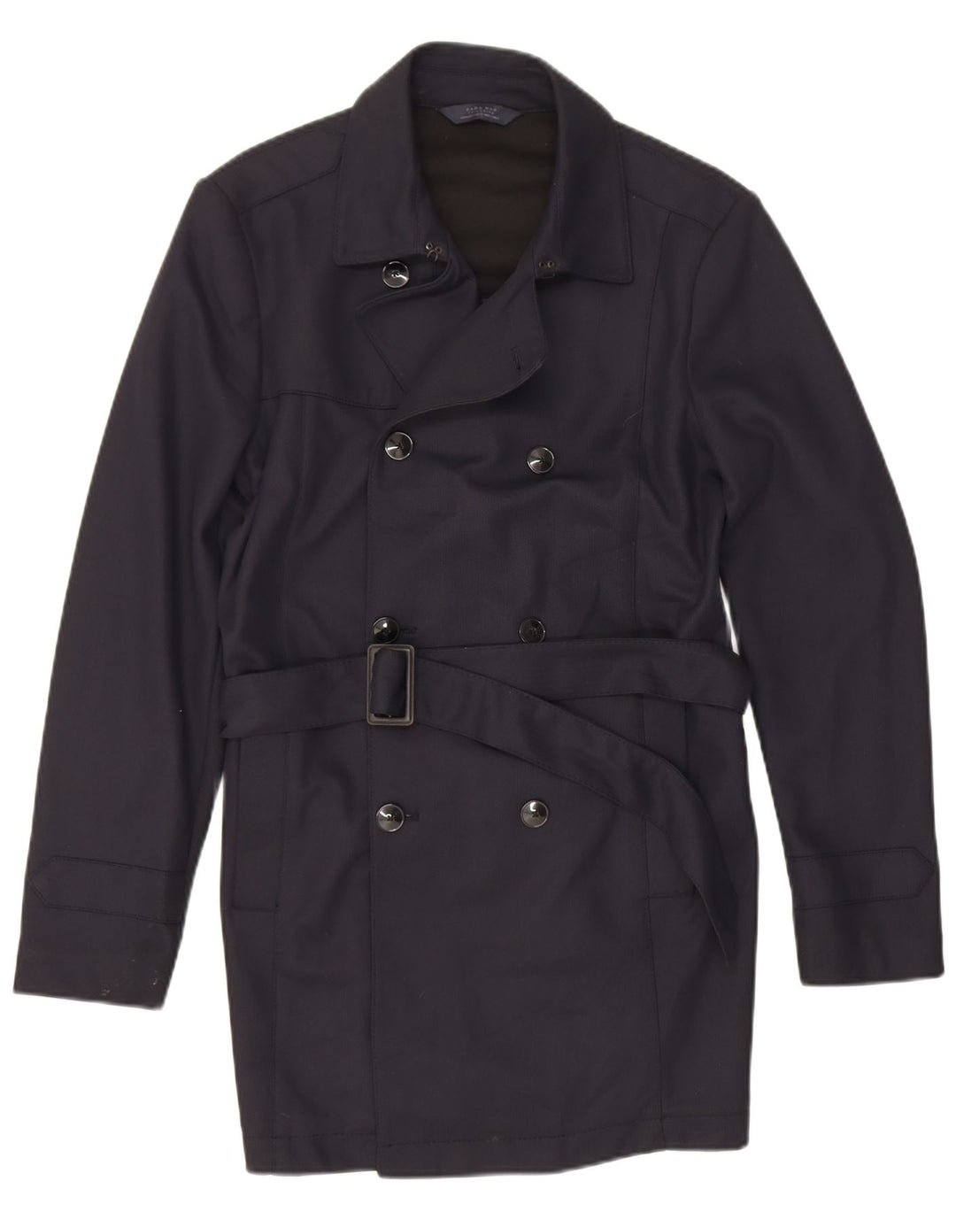 Zara Trench Coat til mænd UK 40 Medium Navy Blue Polyester