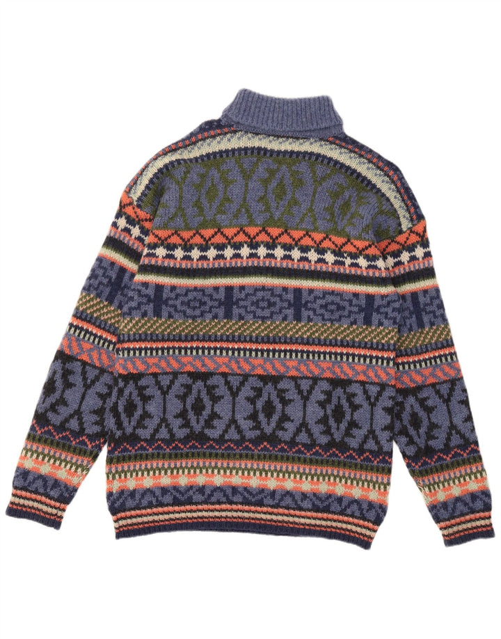 S. Moritz Herre Roll Neck Jumper Sweater Large Blue Fair Isle Wool