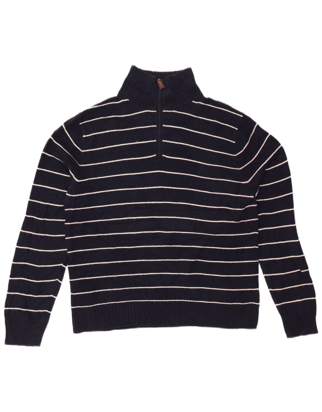 J. CREW Herre sweater med lynlåshals Stor marineblå stribet bomuld