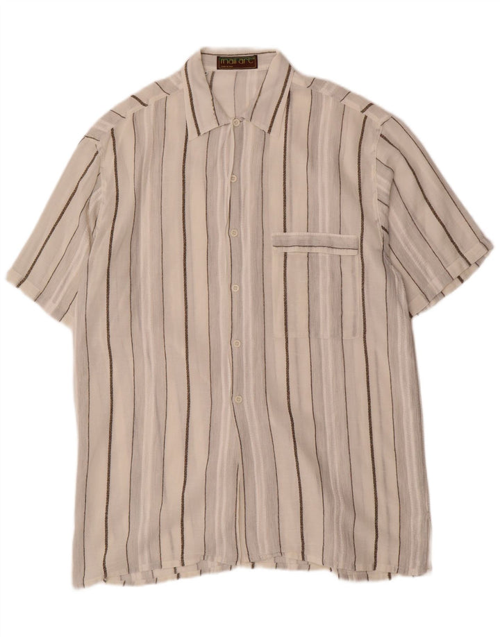 Vintage Kortærmet Herreskjorte Medium Off White Stribet