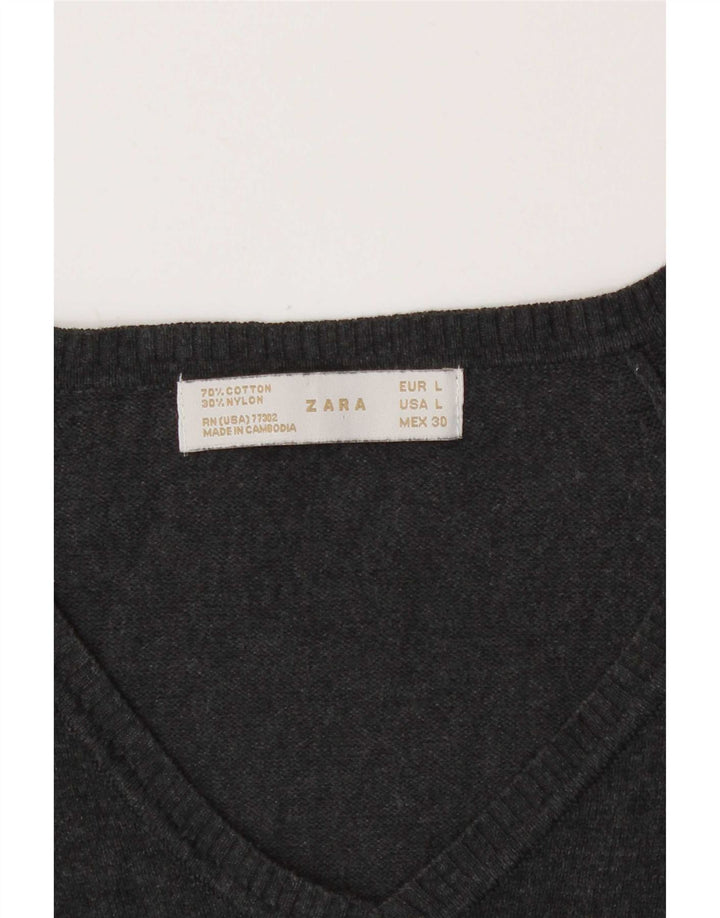 Zara Womens Crop V-hals sweater UK 14 Large Grå