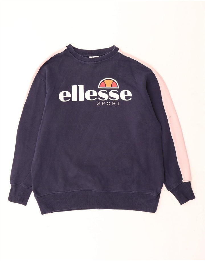 ELLESSE Dame Oversized Sweatshirt Jumper UK 12 Medium Navy Blue