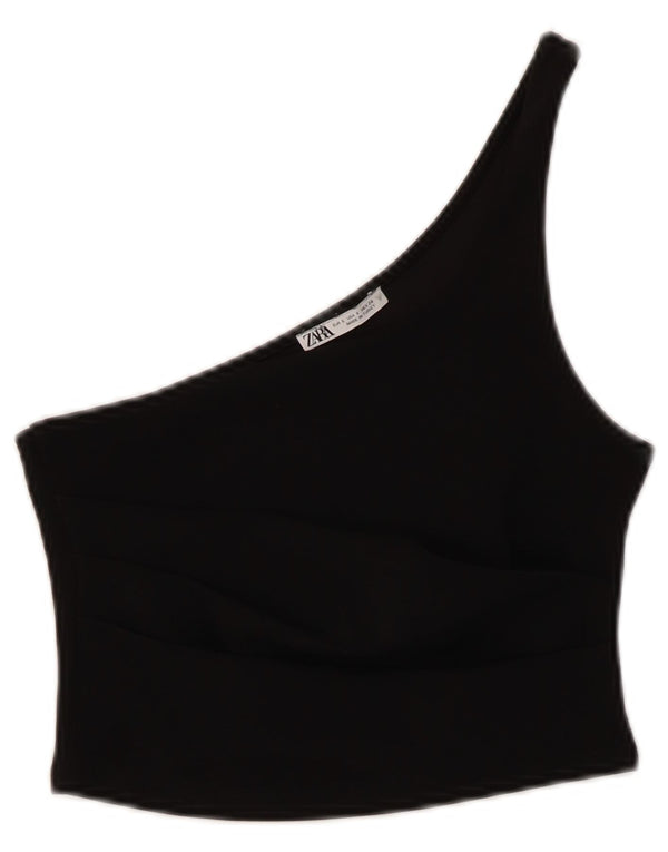 Zara Womens Crop One Shoulder Top UK 8 Small Black Polyester