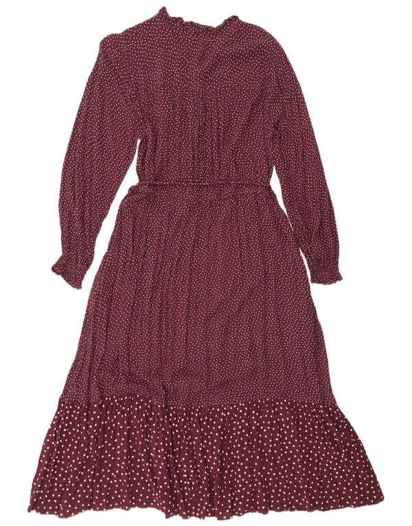 Fat Face Dame Langærmet Maxikjole UK 12 Medium Burgundy Plettet