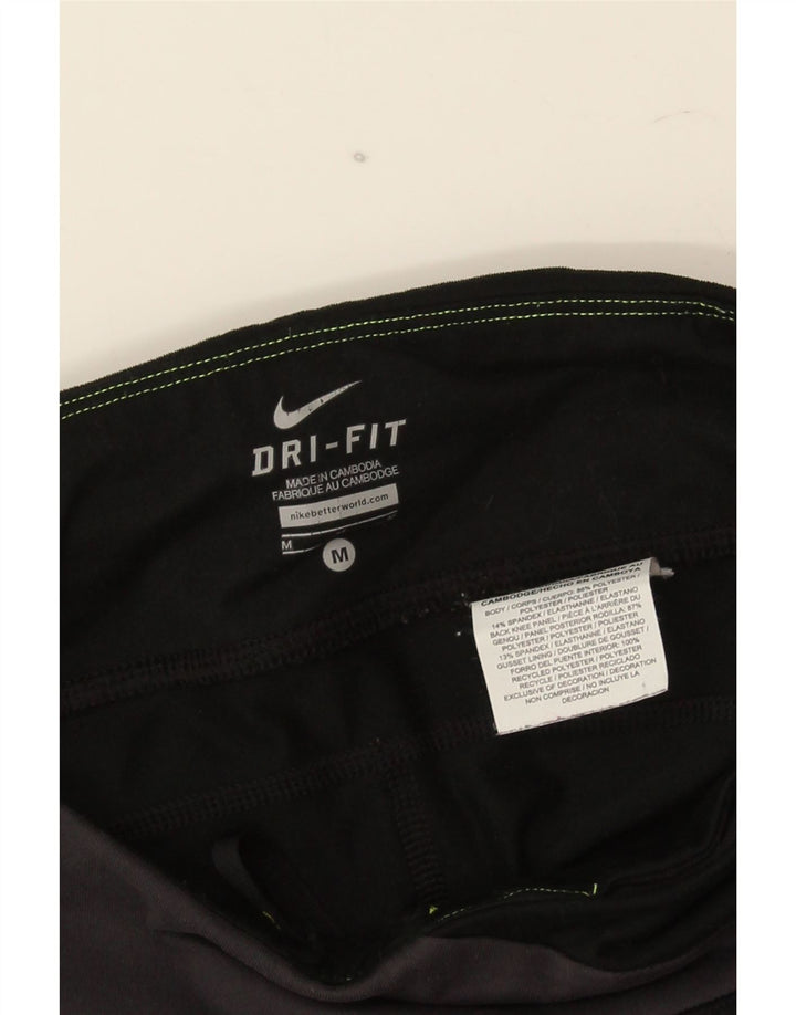Nike Dame Dri Fit Leggings UK 12 Medium Sort Colourblock Polyester