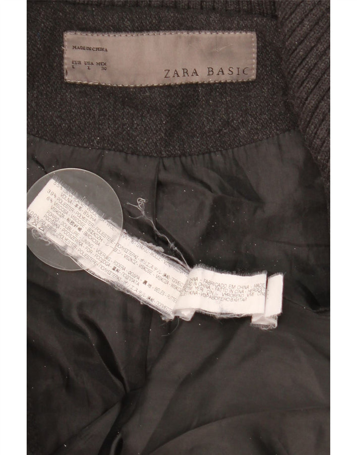 ZARA Dame Overfrakke UK 14 Stor Grå Uld