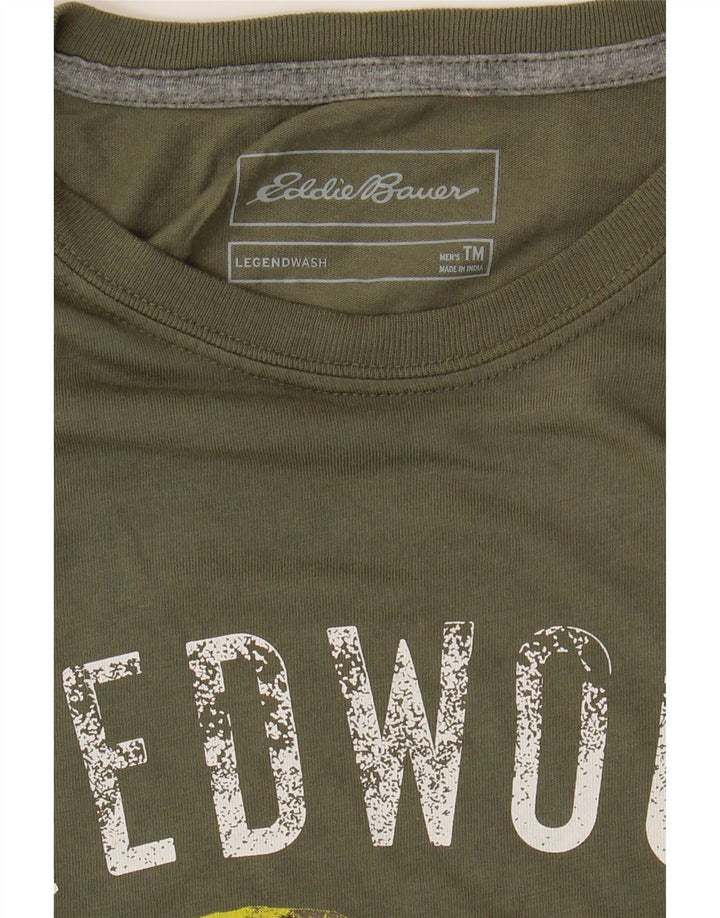 EDDIE BAUER Mens Graphic T-Shirt Top Medium Khaki Cotton Vintage Eddie Bauer and Second-Hand Eddie Bauer from Messina Hembry 