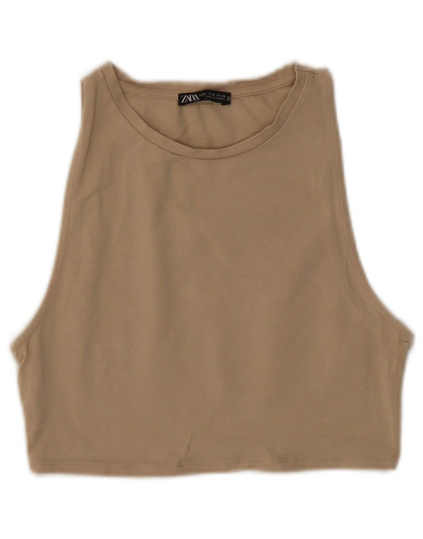 ZARA Womens Crop Top UK 12 Medium Beige Bomuld