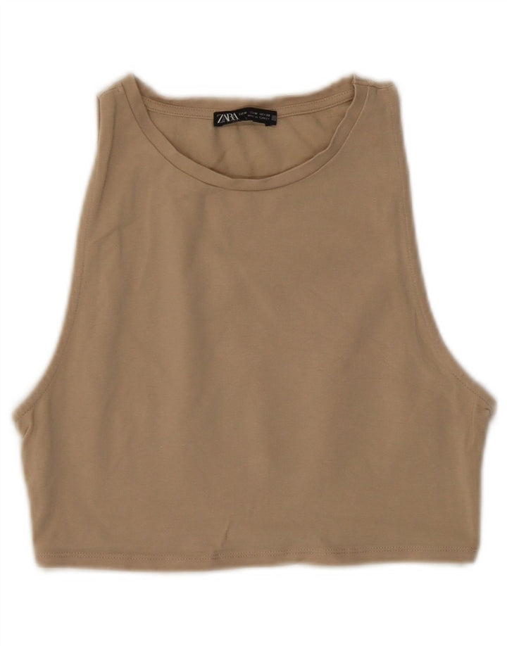 ZARA Womens Crop Top UK 12 Medium Beige Bomuld