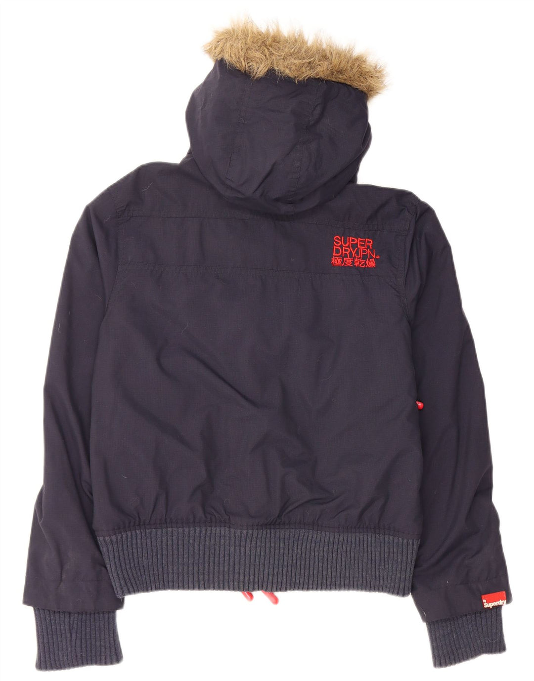 SUPERDRY, polstret bomberjakke med hætte til kvinder, UK 14 Mellem marineblå nylon