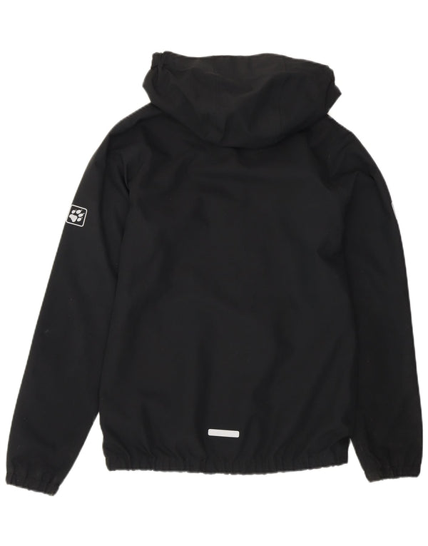 Jack Wolfskin drenge grafisk hætte regnjakke 11-12 år sort polyester