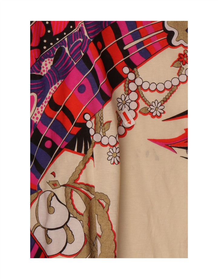 I BLUES Womens Abstract Pattern Graphic Top 3/4 Sleeve UK 16 Large White Vintage i Blues and Second-Hand i Blues from Messina Hembry 