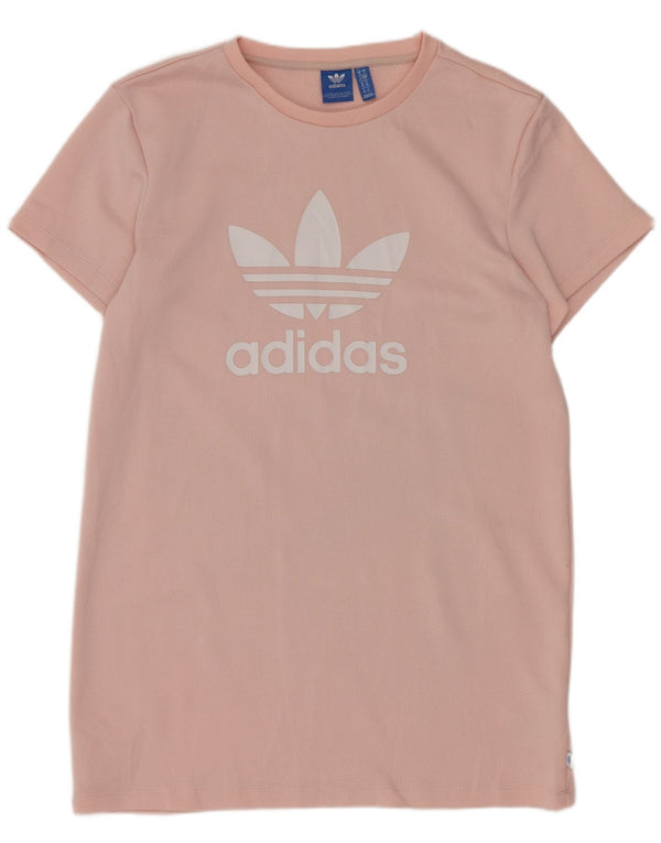 Adidas Dame Grafisk Loose Fit T-Shirt Kjole UK 10 Small Pink Sports