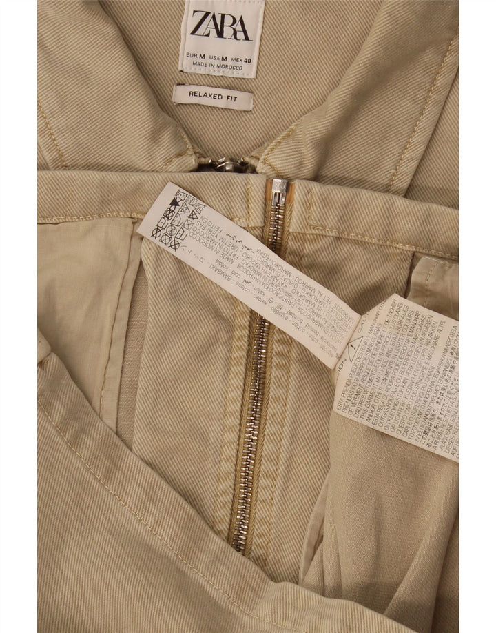 Zara Herre Relaxed Denim Jacket UK 38 Medium Khaki Cotton
