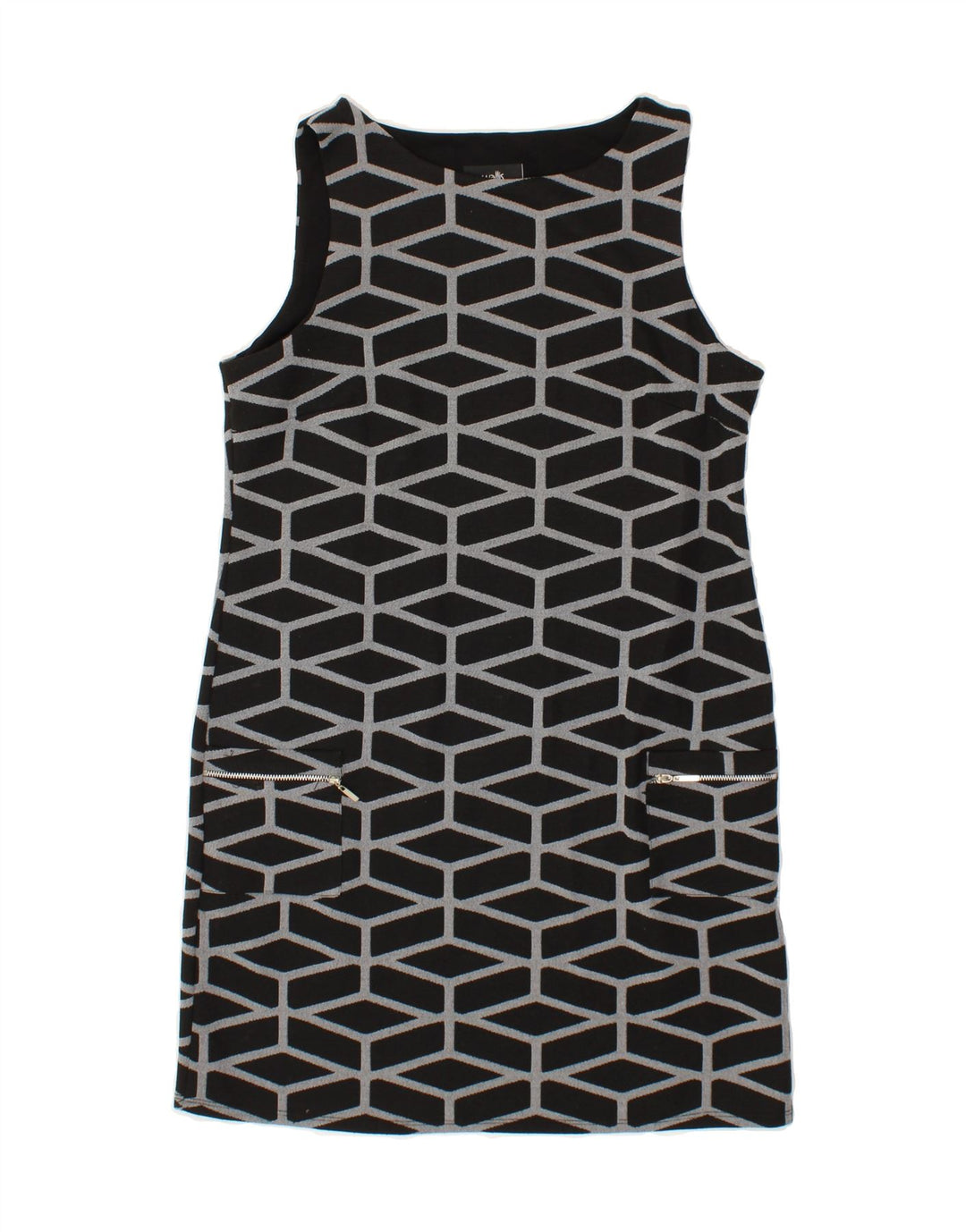 WALLIS Womens Sleeveless Sheath Dress UK 12 Medium  Black Geometric Vintage Wallis and Second-Hand Wallis from Messina Hembry 