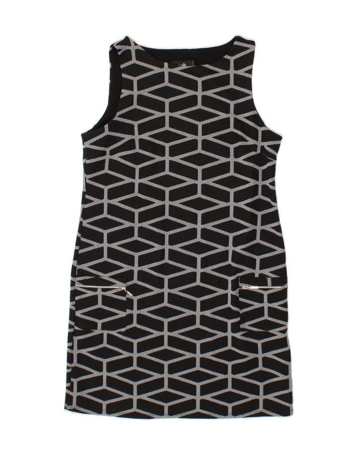 WALLIS Womens Sleeveless Sheath Dress UK 12 Medium  Black Geometric Vintage Wallis and Second-Hand Wallis from Messina Hembry 
