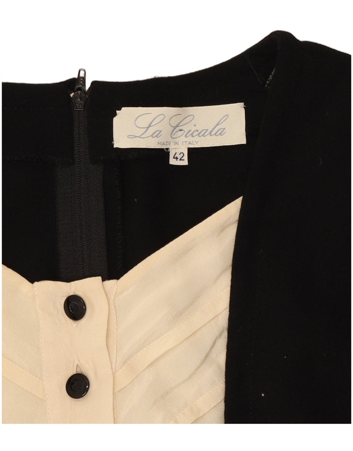 Vintage Dame Langærmet Skede Kjole IT 42 Medium Sort