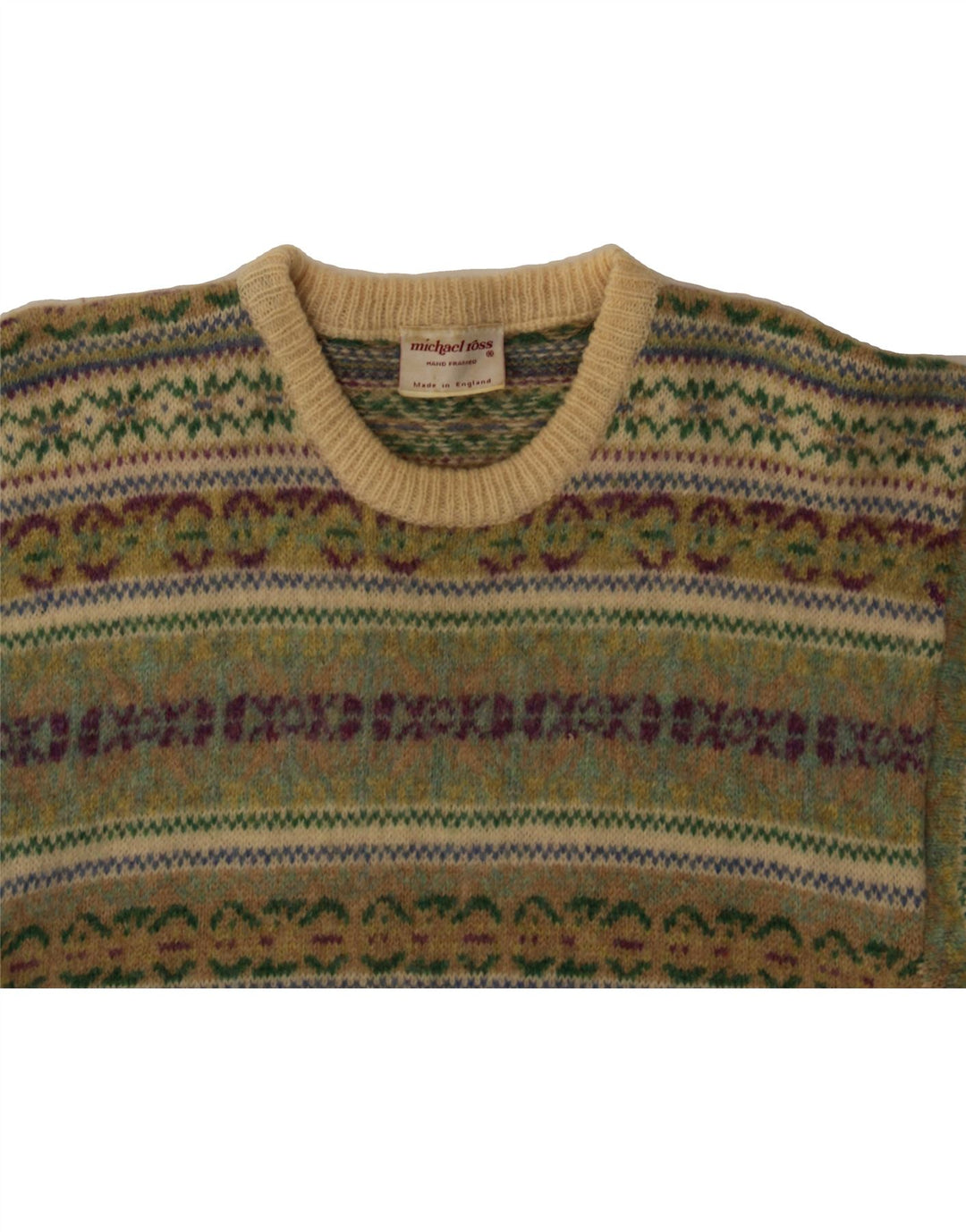 MICHAEL ROSS Sweater med rund hals til mænd Small Green Fair Isle