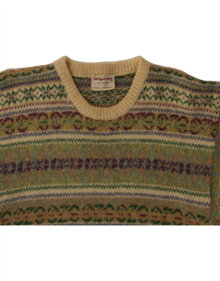 MICHAEL ROSS Sweater med rund hals til mænd Small Green Fair Isle