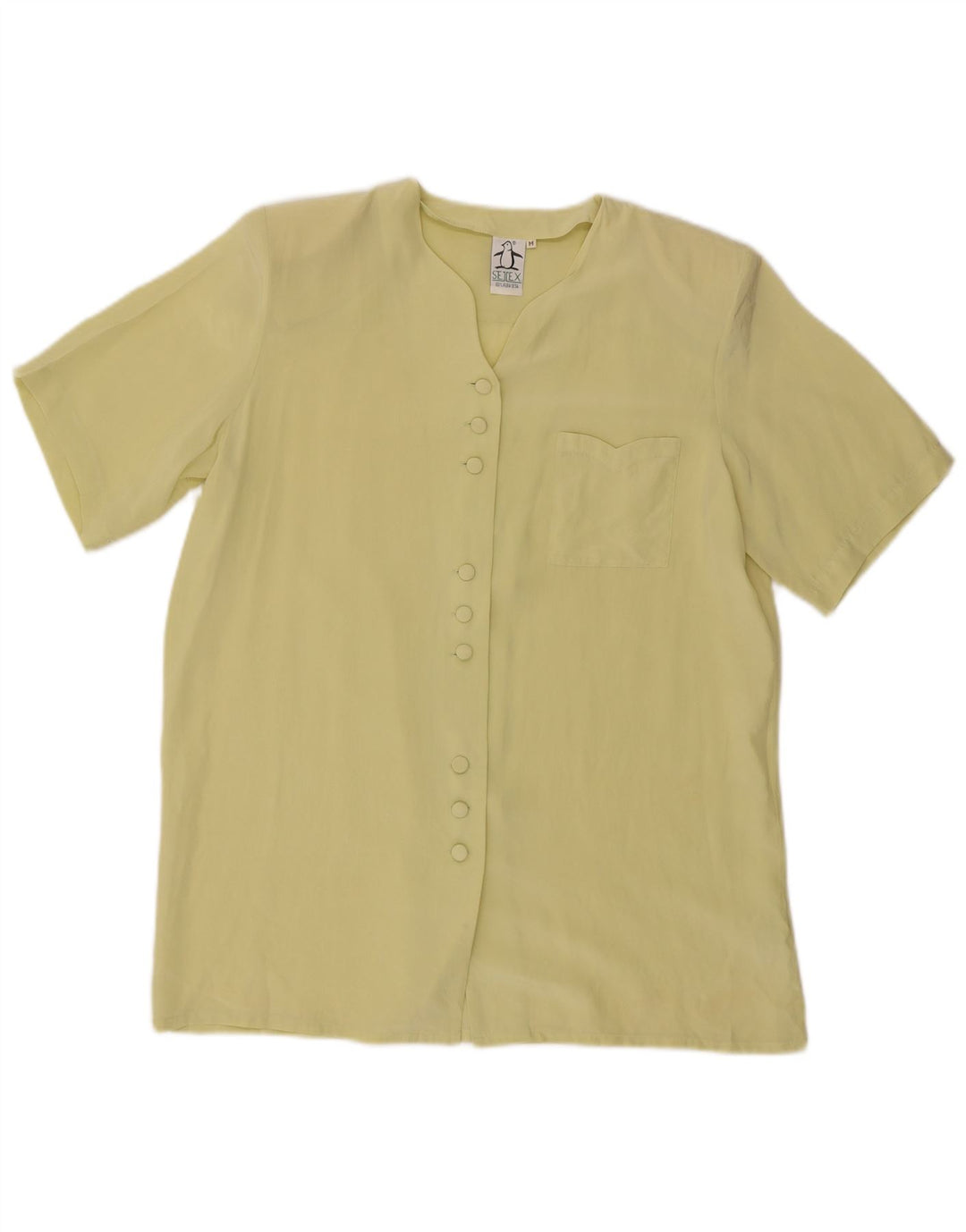 Vintage kvinders kortærmet skjortebluse UK 14 Medium Yellow Silk