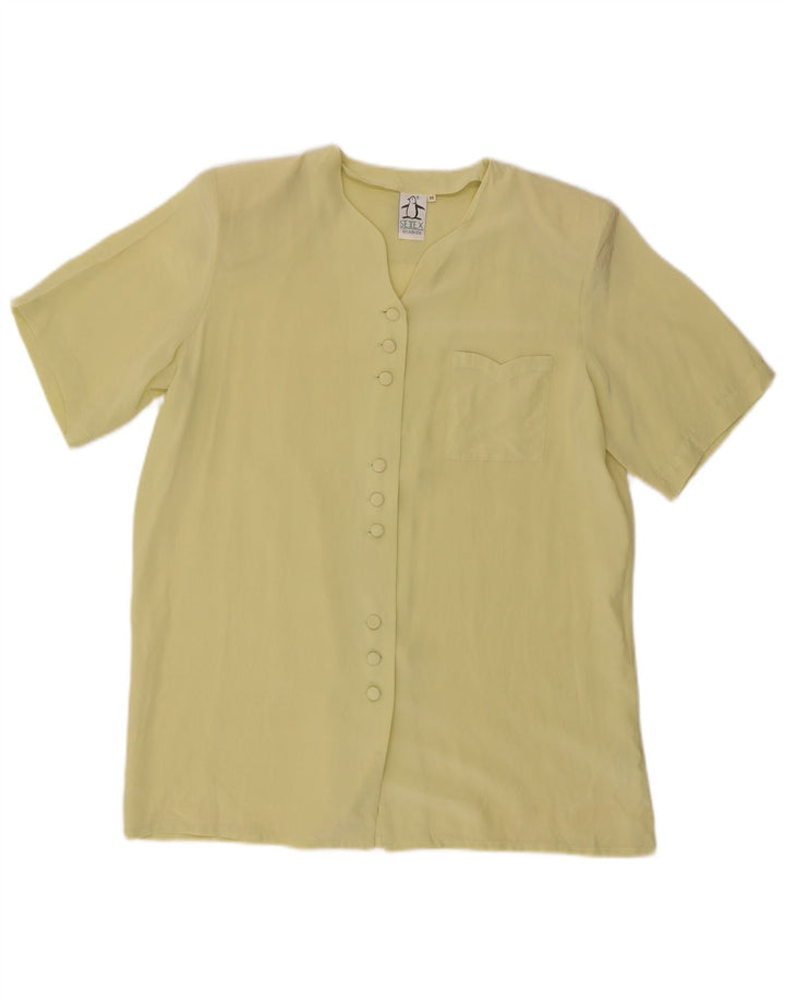 Vintage kvinders kortærmet skjortebluse UK 14 Medium Yellow Silk