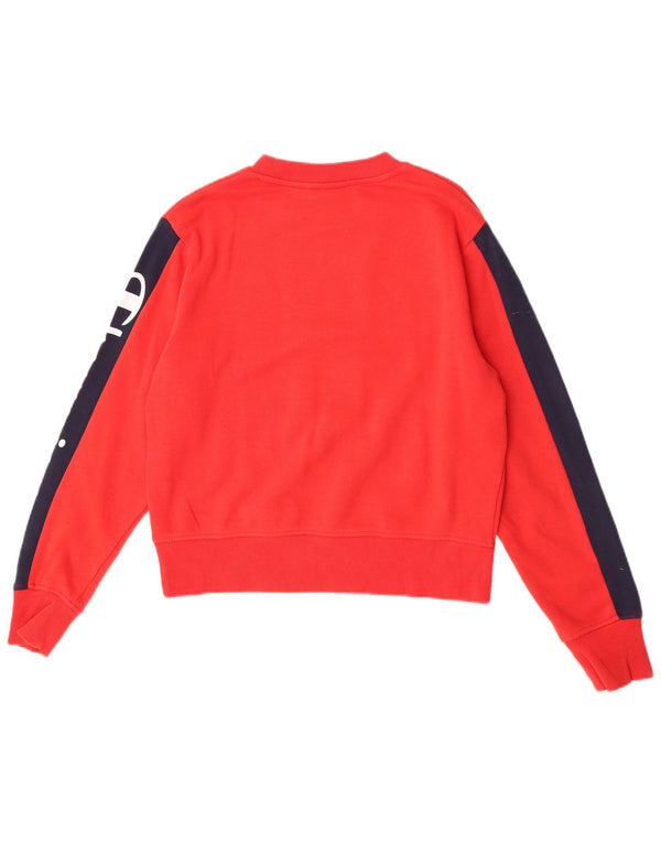 Champion Womens Crop Graphic Sweatshirt Jumper UK 16 Large Red Colourblock