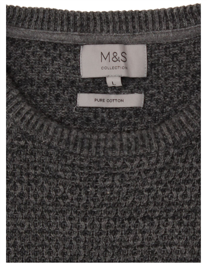 Marks & Spencer Herre sweater med rund hals, stor grå flækket bomuld