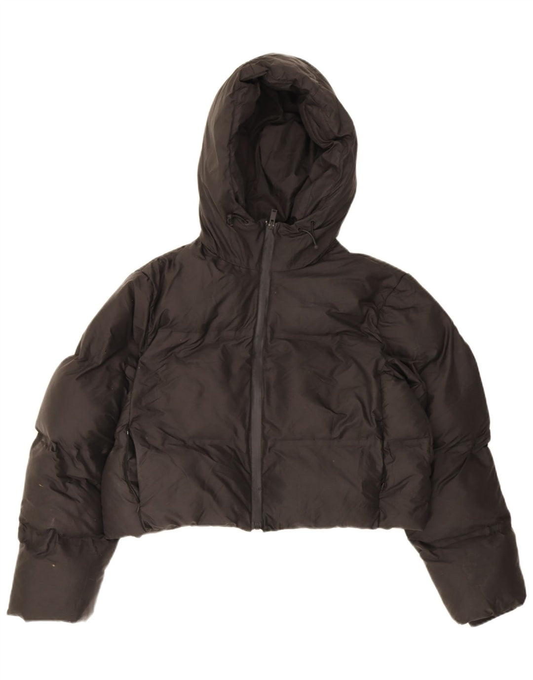Zara Womens Crop Hooded Oversized polstret jakke UK 10 Small Black Polyester