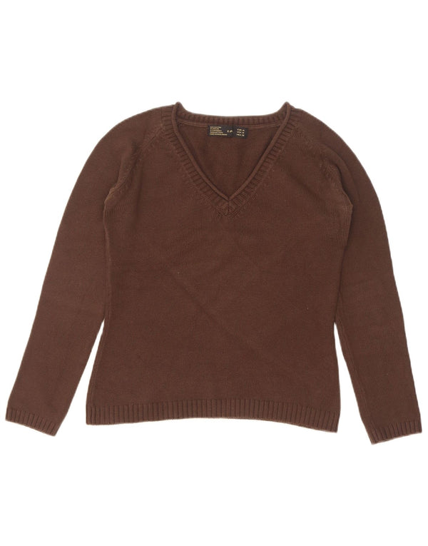 Zara Womens Crop V-hals sweater UK 12 Medium Brown Bomuld