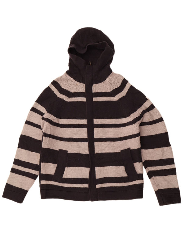 French Connection Dame hætte cardigan sweater UK 18 XL Grå stribet uld