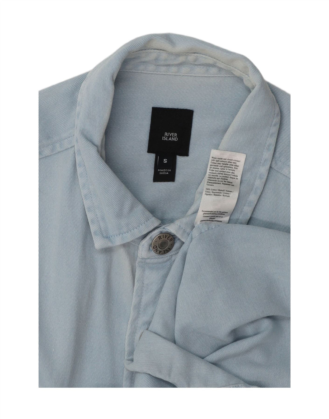 RIVER ISLAND Denimskjorte til mænd, lille blå bomuld