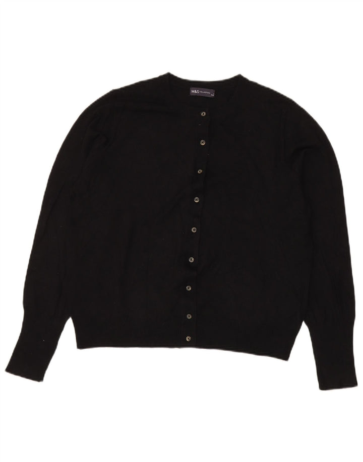 MARKS & SPENCER Womens Crop Cardigan Sweater UK 16 Large Black Viscose