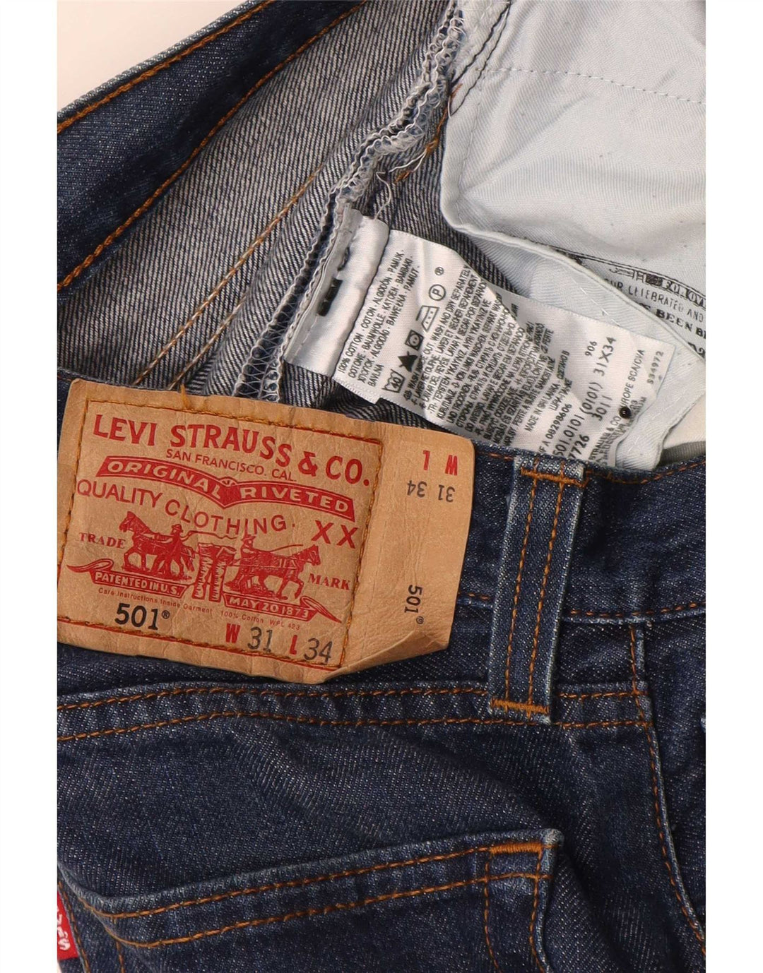 Levi's Herre 501 Straight Jeans W31 L34 Marineblå Bomuld