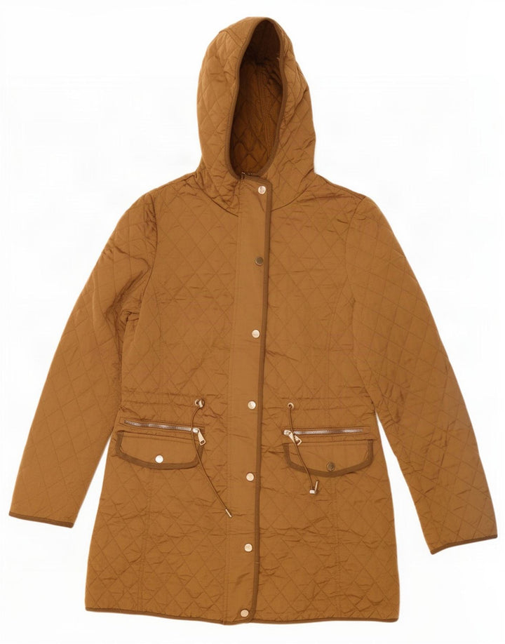 Zara Dame Hætte Quiltet Jakke UK 12 Medium Beige