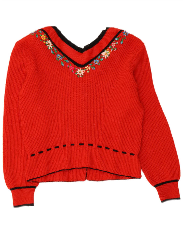 Vintage dame cardigan sweater UK 14 Medium Red Floral