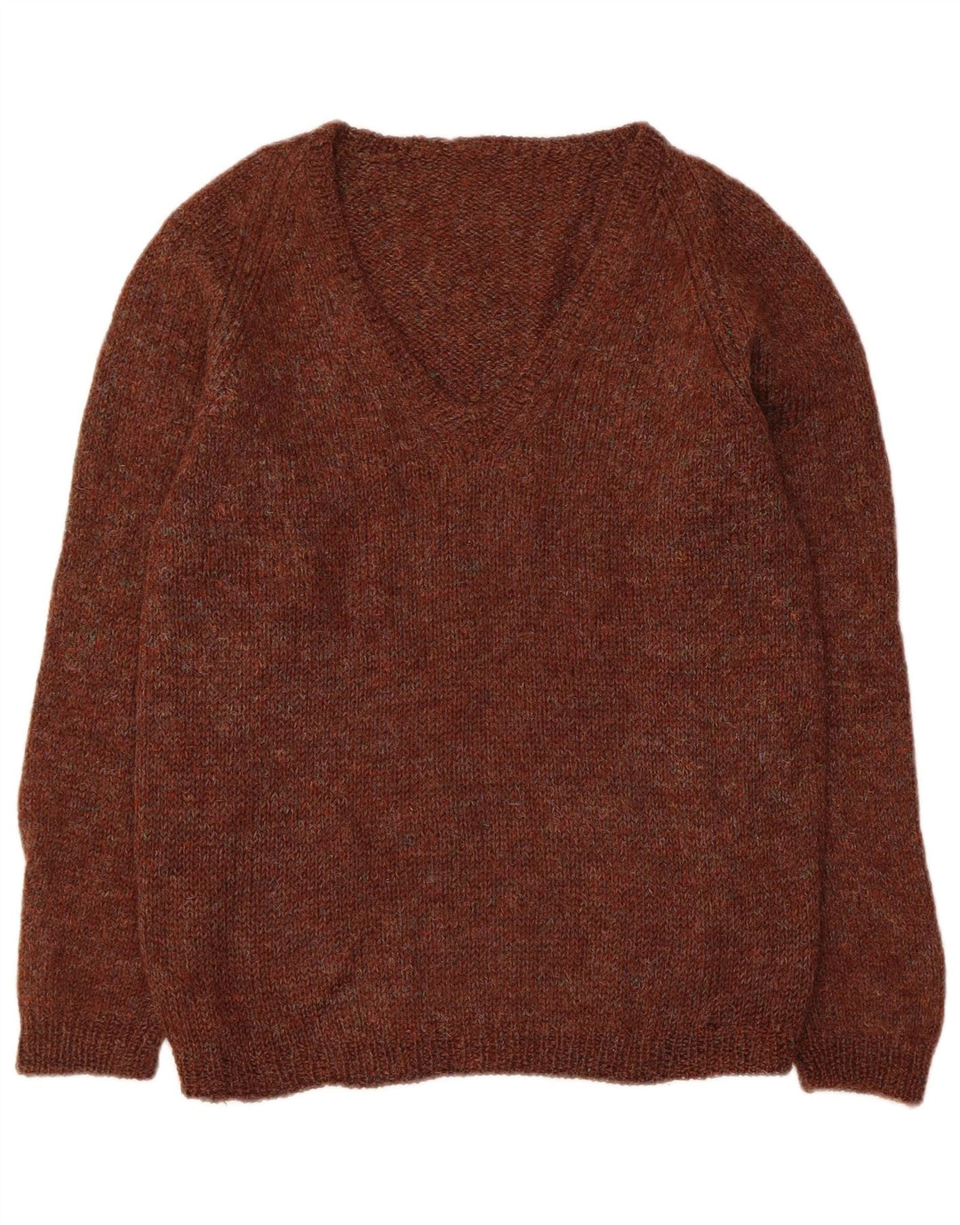 Vintage Dame V-hals sweater UK 14 Medium Brun Flecked