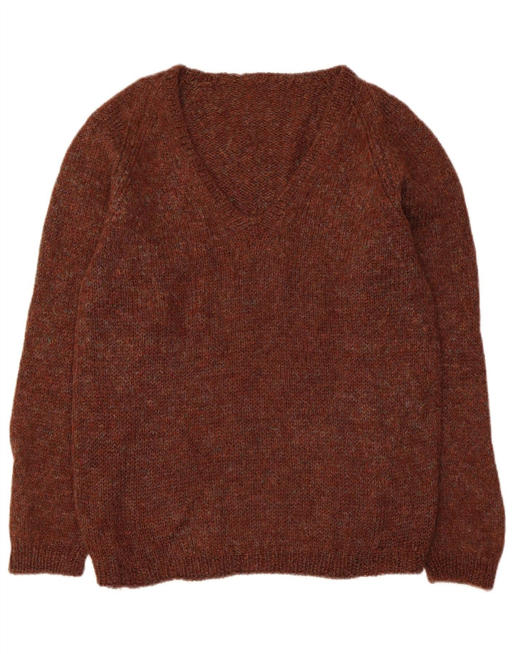 Vintage Dame V-hals sweater UK 14 Medium Brun Flecked