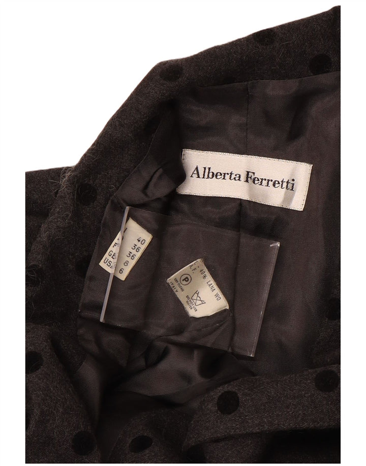 ALBERTA FERRETTI Dame Overfrakke UK 8 Lille Grå Polka Dot Uld