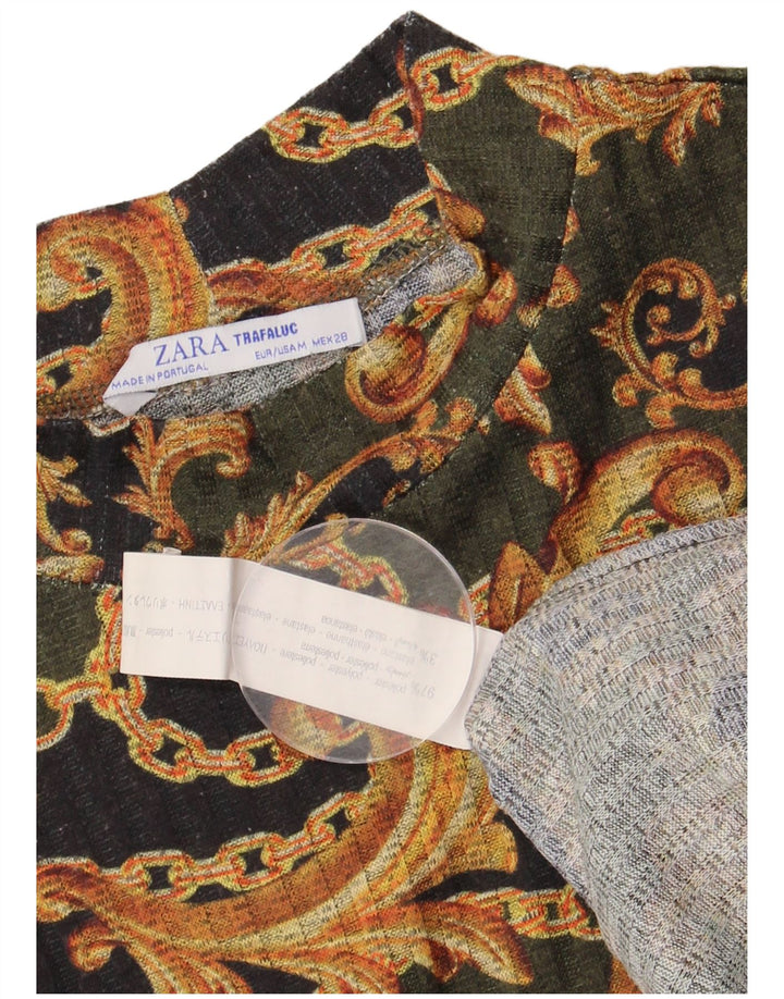 Zara Dame Langærmet Bluse Top UK 14 Medium Khaki Paisley Polyester