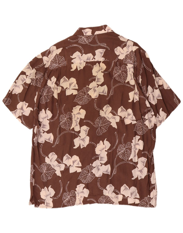 Vintage kortærmet herreskjorte XL brun blomsterviscose