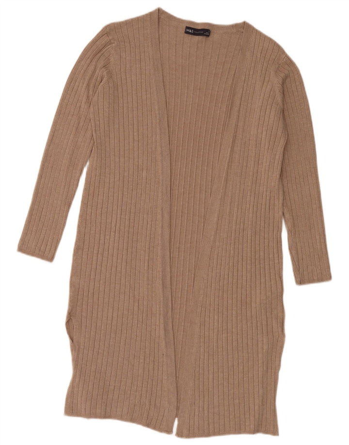 Marks & Spencer Dame Longline Åben Cardigan Sweater UK 10 Small Beige