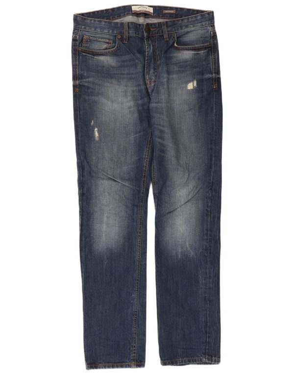 Fat Face Mænd Distressed Slim Jeans W32 L31 Blå Bomuld