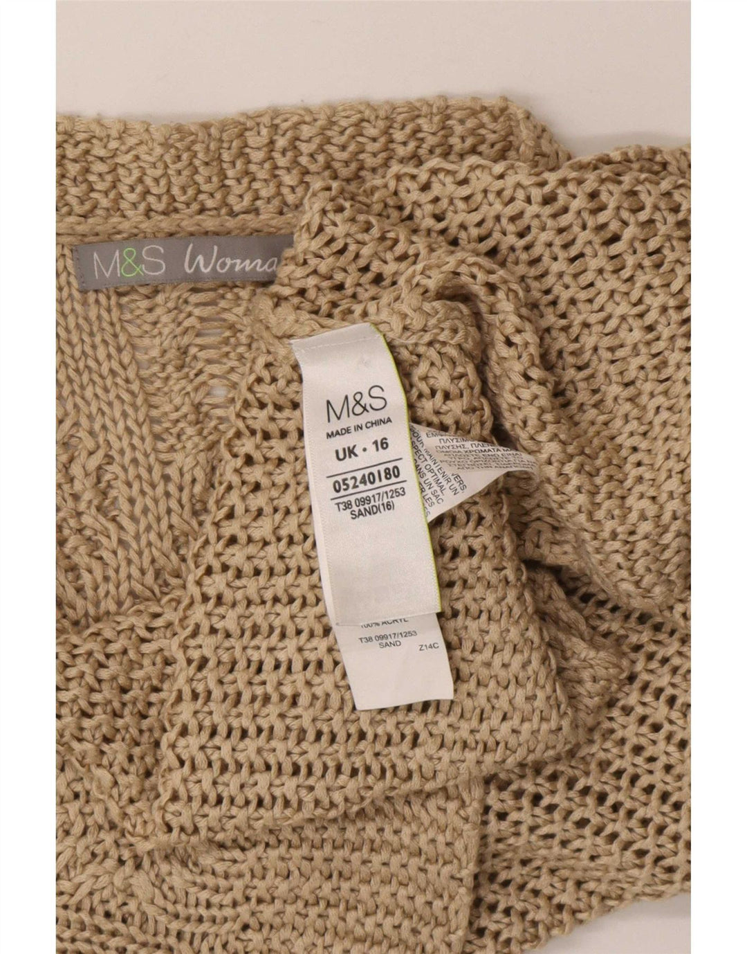 Marks & Spencer Dame Oversized Cardigan Sweater UK 16 Stor Beige Akryl