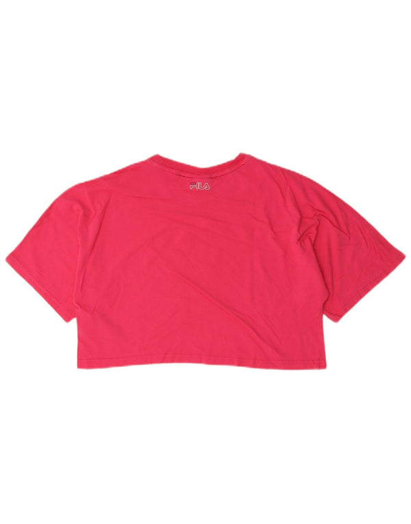 Fila Dame Crop Grafisk T-Shirt Top UK 14 Medium Pink Bomuld