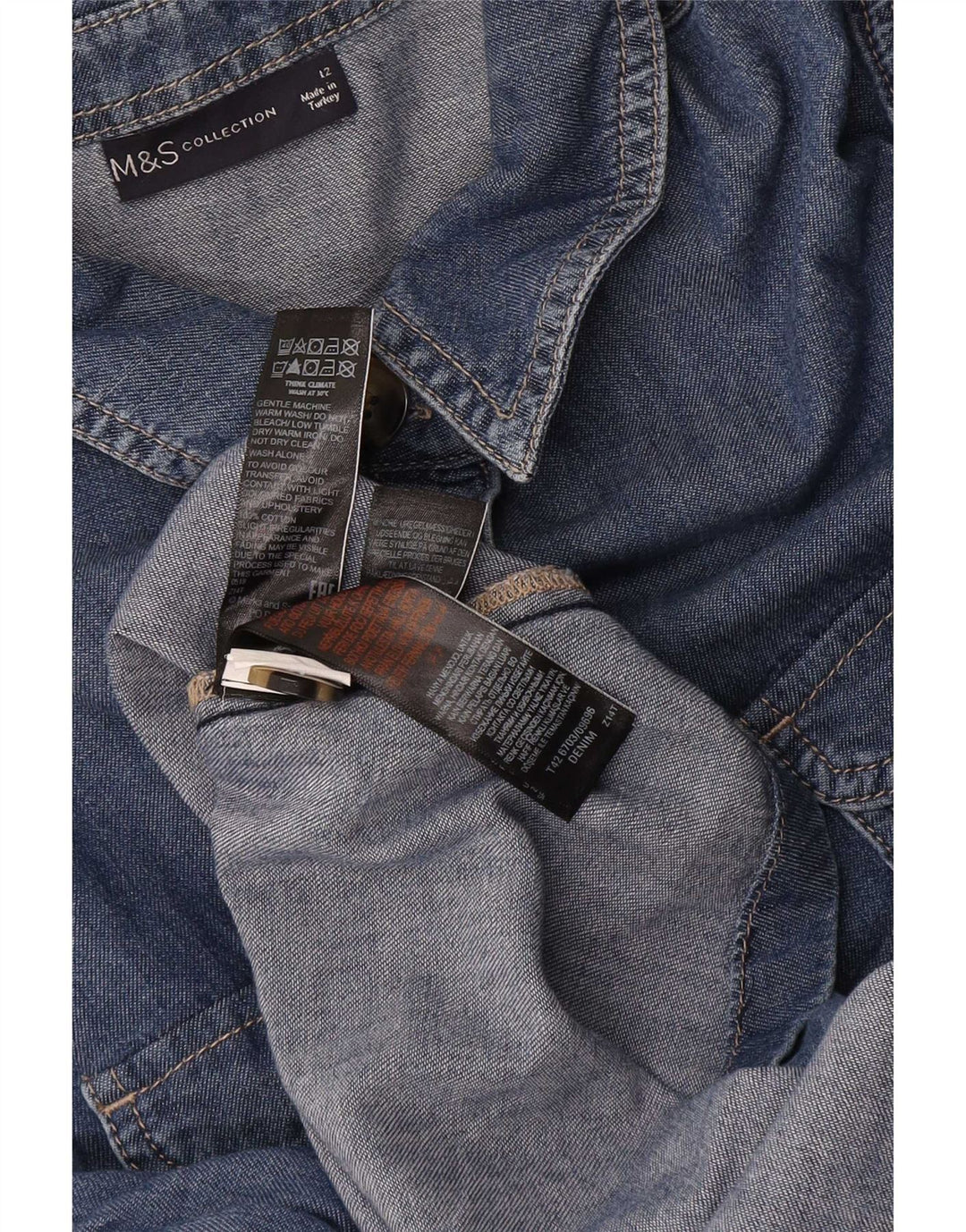 Marks & Spencer Dame Langærmet Denim Kjole UK 12 Medium Blue Cotton