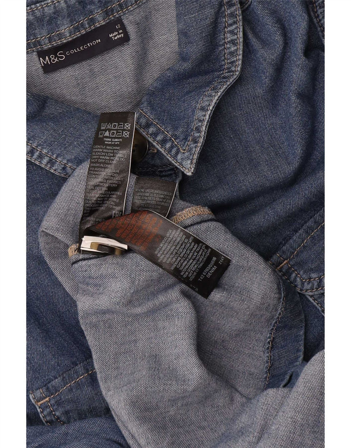 Marks & Spencer Dame Langærmet Denim Kjole UK 12 Medium Blue Cotton