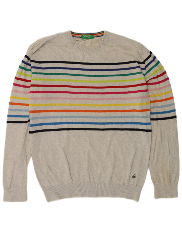 Benetton Herre Crew Neck Jumper Sweater Medium Grå Stribet