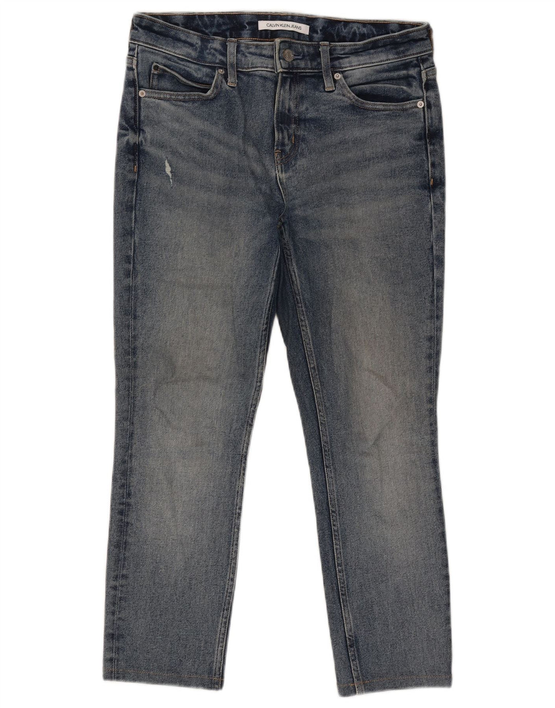 CALVIN KLEIN Herre Distressed Cropped Slim Jeans W30 L25 Blå